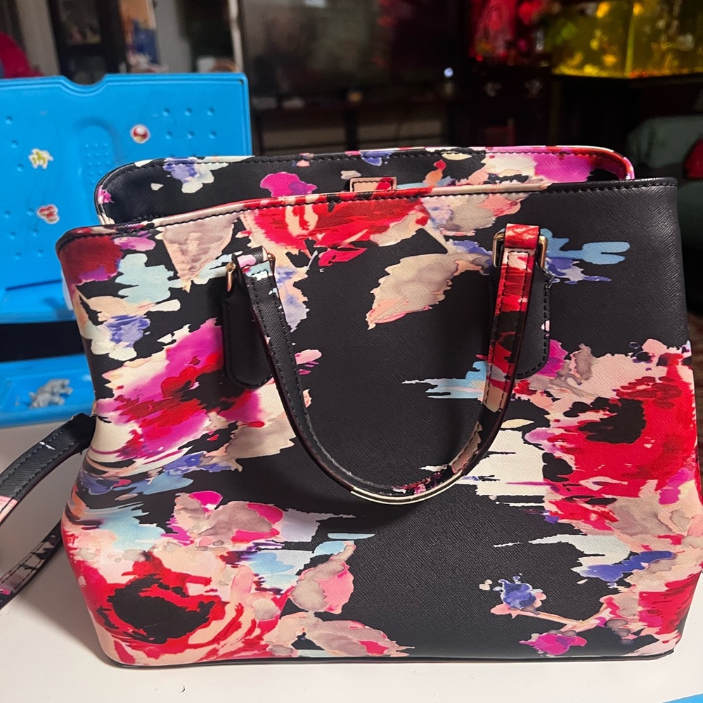 Kate Spade Black and Red Satchel with Floral Design
